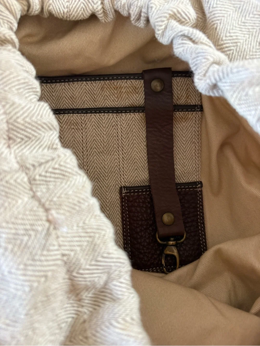 N.D.C Made By Hand Luxury Herringbone Canvas Leather Backpack Rucksack